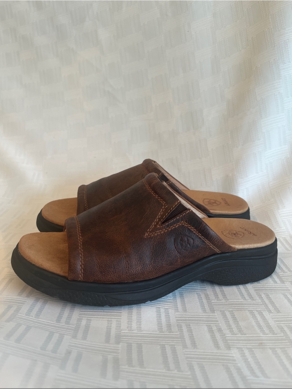 Ariat Brown Leather Slide Sandals with Black Sole